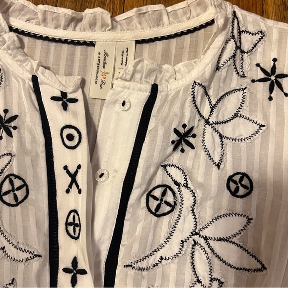 Anthropologie Meadow Rue Meila Embroidered Peasant Peplum Blouse Top Size 0 - Picture 6 of 10